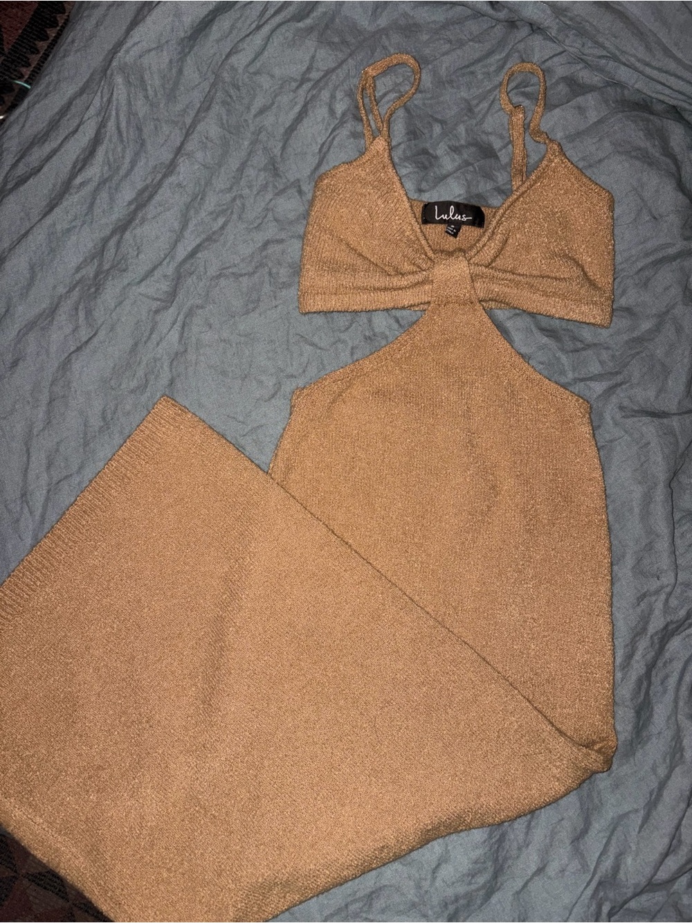 Lulu's Camel Tan Knit Cutout Crop Tank